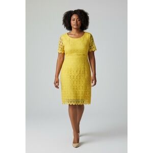 Jessica Howard Floral Lace Sheath Dress Women 16 Yellow